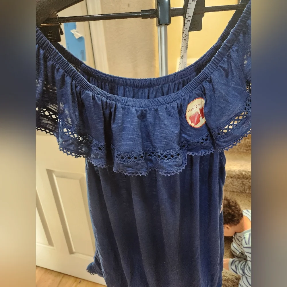 NWT Women's Blue Off-Shoulder Top Faded Glory Size XL - Picture 6 of 9